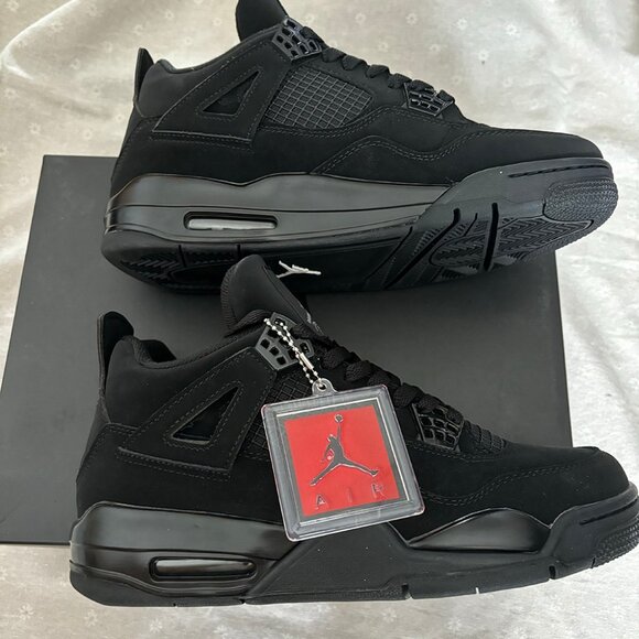Mens Air4 Black Jordan4 Mid Top Sneakers - Picture 5 of 5